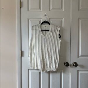 Cream Ribbed V-Neck Sleeveless Sweater Vest and skirt